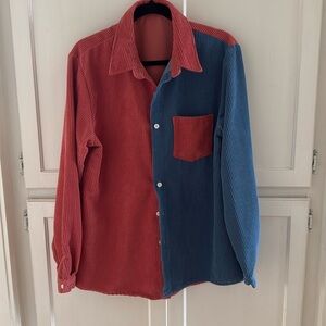 Men’s retro classic LS shirt red blue size small casual